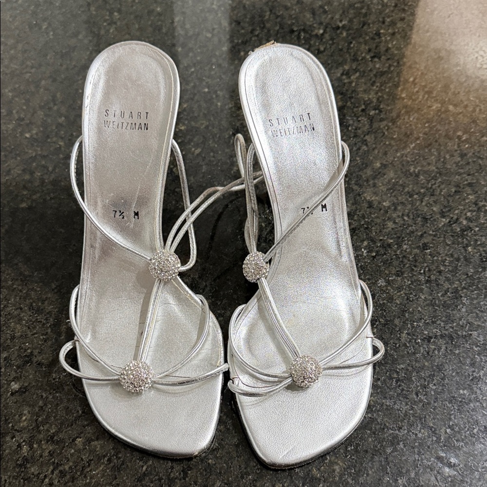 Stuart Weitzman Silver Strappy Heels